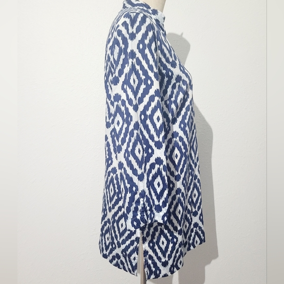 Woman's Brooks Brothers Blue Ikat Tunic Blouse 100% Cotton Size Small 3/4 Sleeve - Picture 4 of 12